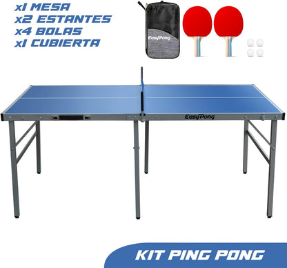 Easypong® | Mesa De Ping Pong Azul | 182X91Cm Fácil De Transportar | Estable | Ideal Para Exterior E Interior | 2 Raquetas + 4 Pelotas | Tenis De Mesa | 100% Diversión | Originalcup