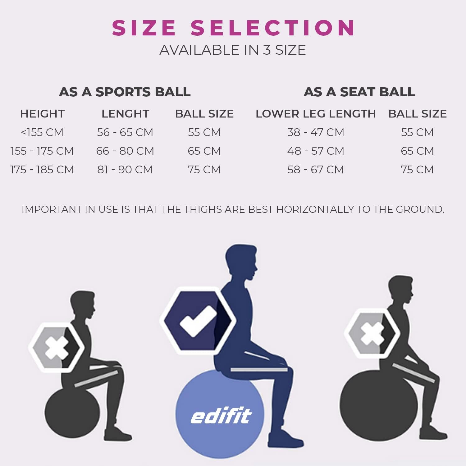 Edifit, Pelota De Pilates, 55,65 Y 75, Ejercicio En Casa, Incluye Hinchador, Fitball, Embarazadas, Accesorios Yoga, Gimnasio, Varios Tamaños