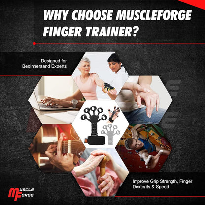 Muscleforge® Finger Trainer, Extensor De Dedos De Silicona Para Fortalecer El Agarre, Ejercitador Con 3 Niveles De Ajuste 6-11 Lbs, Fortalecedor De Agarre De Antebrazos Y Dedos, Agarre De Manos