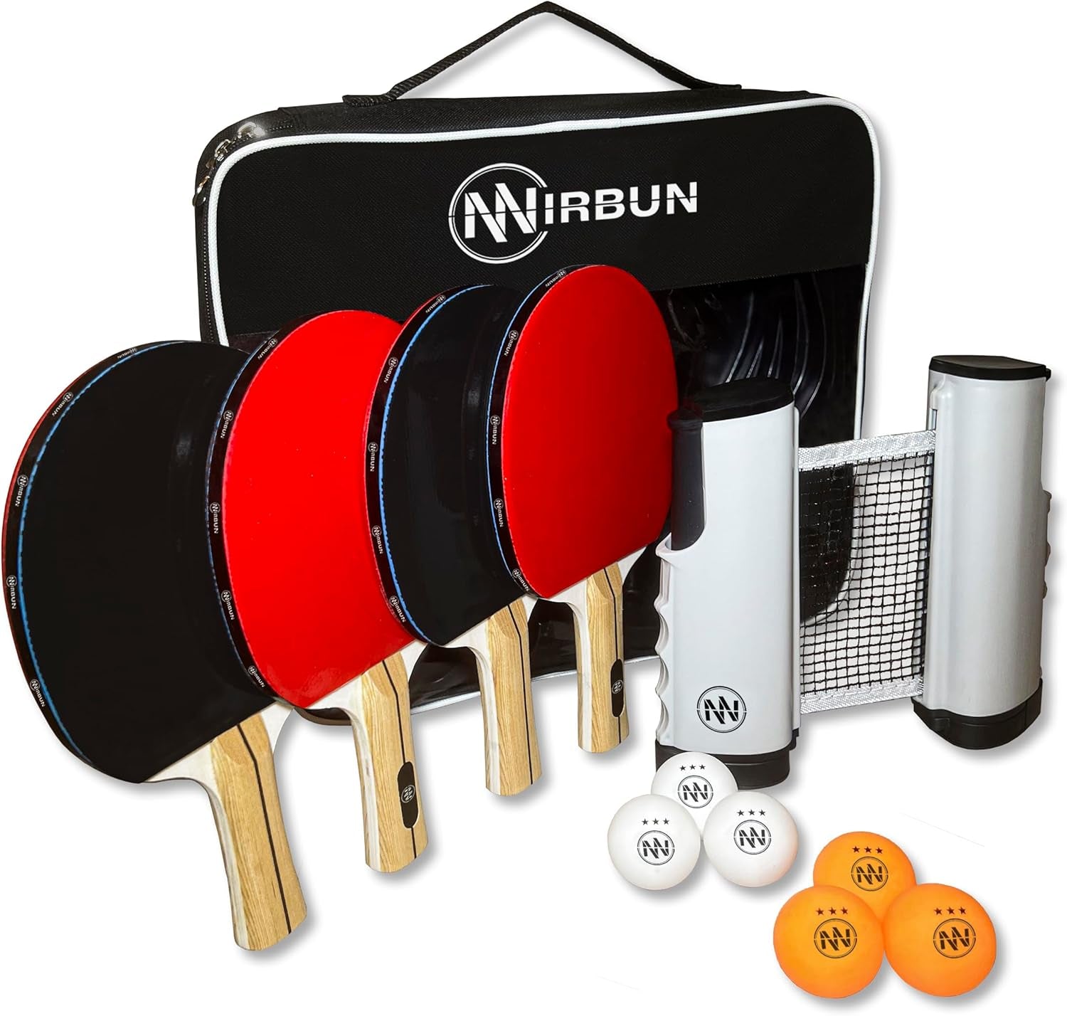 NIRBUN Set Ping Pong Con Red Extensible - Palas Ping Pong Profesional - Pelotas Ping Pong 3 Estrellas - Red Ping Pong Ajustable Mesa - Ping Pong Set Portátil