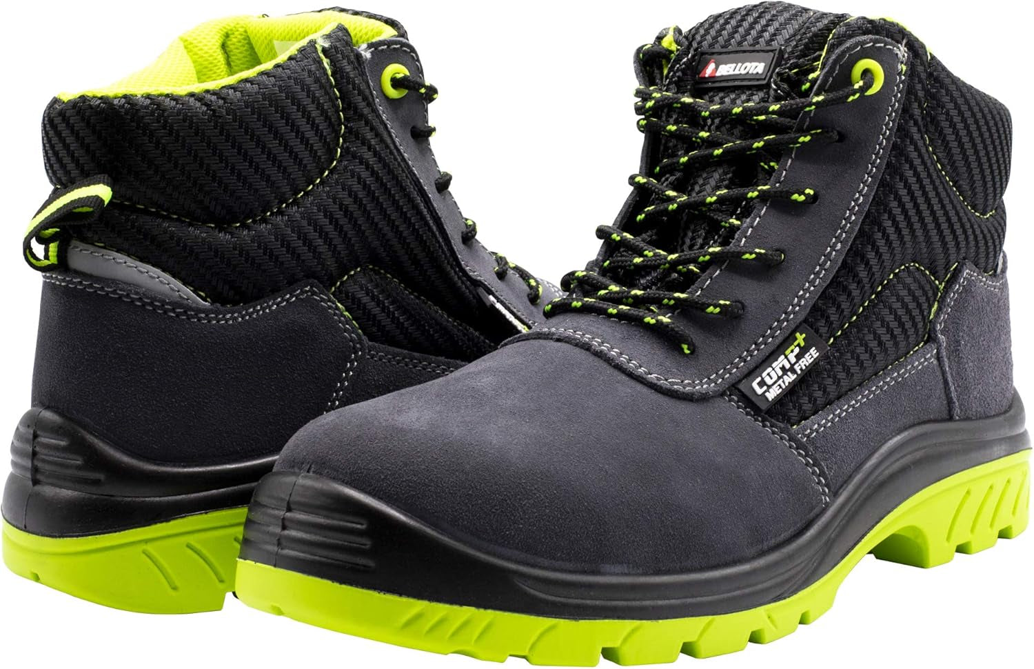 Bellota 7230942S1P - Bota De Seguridad De Hombre Y Mujer De Piel Serraje Transpirable, Ligera Y Resistente a Golpes Y Rozaduras, Negro Verde, 42 EU