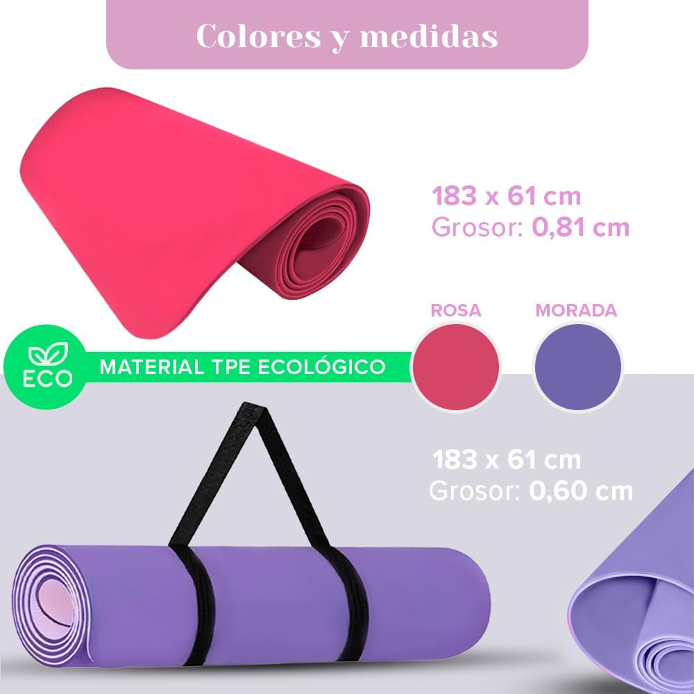 Esterilla Yoga, Pilates, Fitness, Deporte Incluye Bolsa TRANSPORTABLE - Colchoneta Gimnasia ANTIDESLIZANTE Para Ejercicio - Mat Gym Gruesa - Tapete Gimnasio