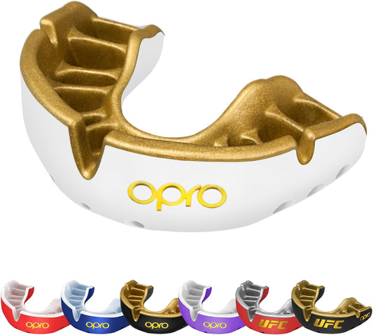 OPRO Protector Bucal Gold Level, Protector Bucal Deportivo Para Niños, Con Tecnología De Ajuste Revolucionaria Para Boxeo, Lacrosse, MMA, Artes Marciales, Hockey Y Todos Los Deportes De Contacto