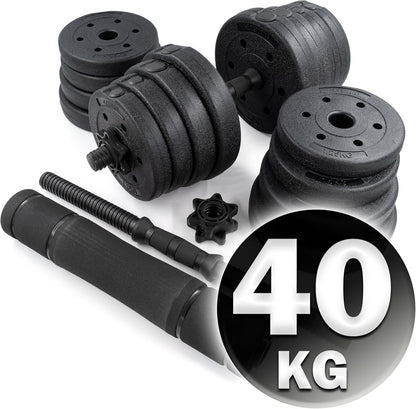 C.P.Sports 2In1 Juego De Mancuernas Y Barras De 30Kg | 4X 1,25Kg - 4X 1,5Kg - 4X 2,0Kg - 4X 2,5Kg Pesas - 2X Mangos | Placas De Plástico Para Entrenamiento Con Pesas, Fitness, Gimnasio En Casa | 4 Colores