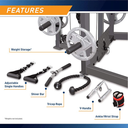 Marcy SM-4008 Smith Machine, Multifuncional, Power Rack Con Cruce De Poleas Y Banco De Musculación