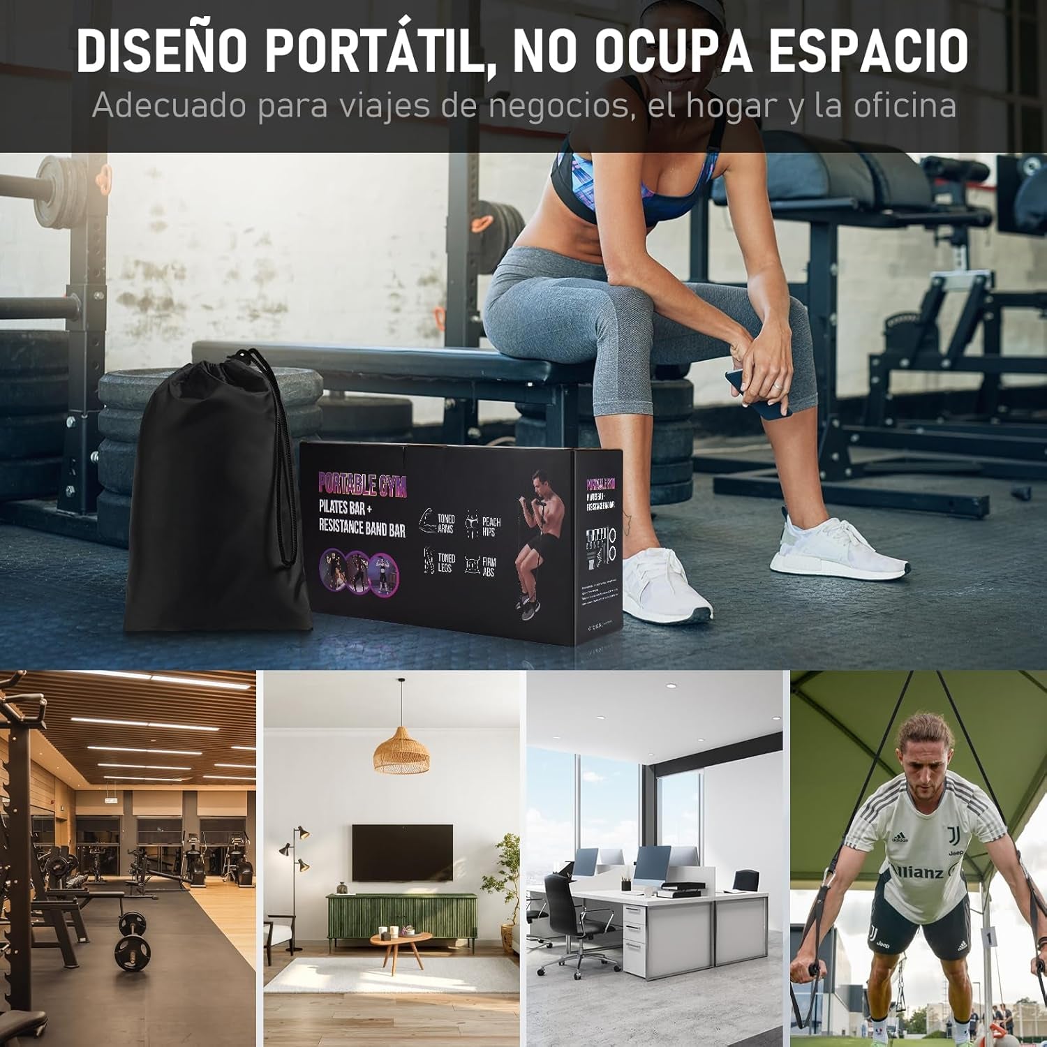 HSYFUNA 8 Gomas Elasticas Musculación (20/30/40/50Lbs) Con Barra De Pilates, Ruedas Abdominales, Anclaje Para Puerta, Correas Para Tobillos, Mango, Kit Pilates Para Fitness En Casa, Gym