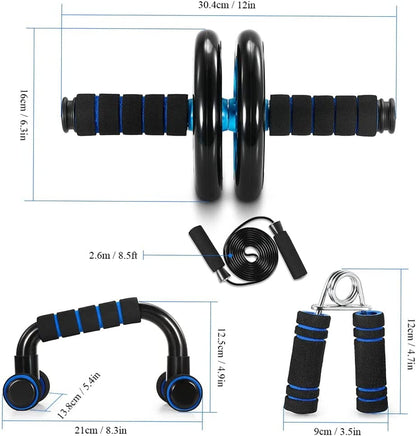 TOMSHOO Kit De Rueda Abdominal, Push up Bars, Cuerda Para Saltar, Fortalecedor De Mano, Rodilla Mat Para Entrenamiento En Casa Ejercicios Fitness