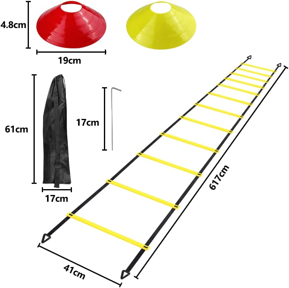 Gvolatee Accesorios De Entrenamiento De Fútbol Escalera De Coordinación Escalera De Entrenamiento, Escaleras De Coordinación Con 12 Conos 4 Postes Juego De Entrenamiento De Fútbol