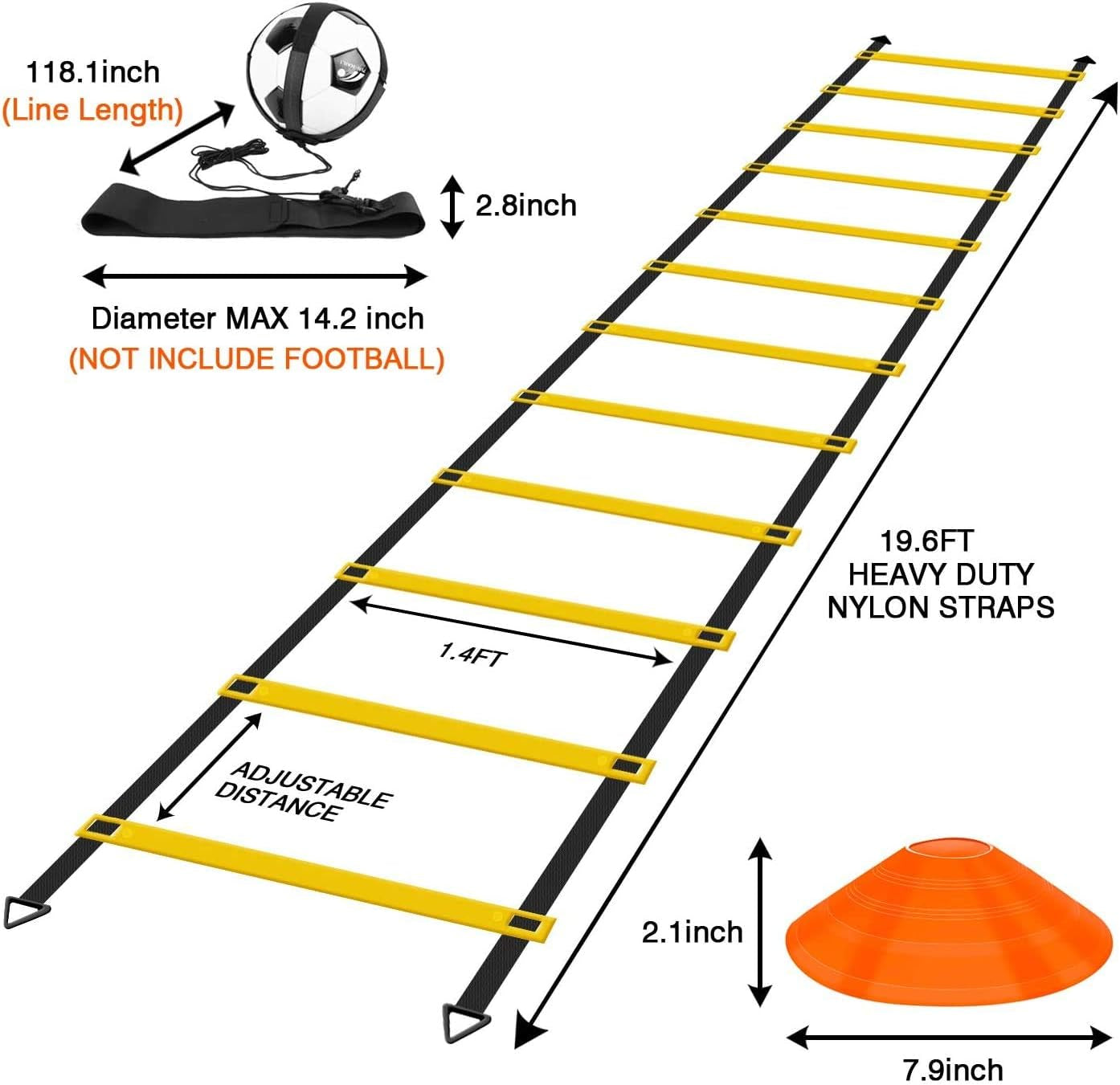 Kit Entrenamiento Futbol Niños Velocidad Y Agilidad De Fútbol Escalera De Agilidad Y Cono,Paracaídas Para Correr Con Resistencia,Cono Deportivo,Clavos Metálicos Y Bolsa De