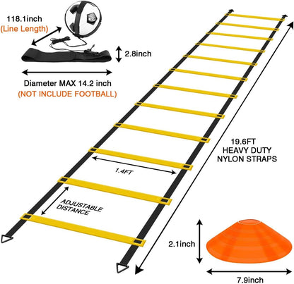 Kit Entrenamiento Futbol Niños Velocidad Y Agilidad De Fútbol Escalera De Agilidad Y Cono,Paracaídas Para Correr Con Resistencia,Cono Deportivo,Clavos Metálicos Y Bolsa De