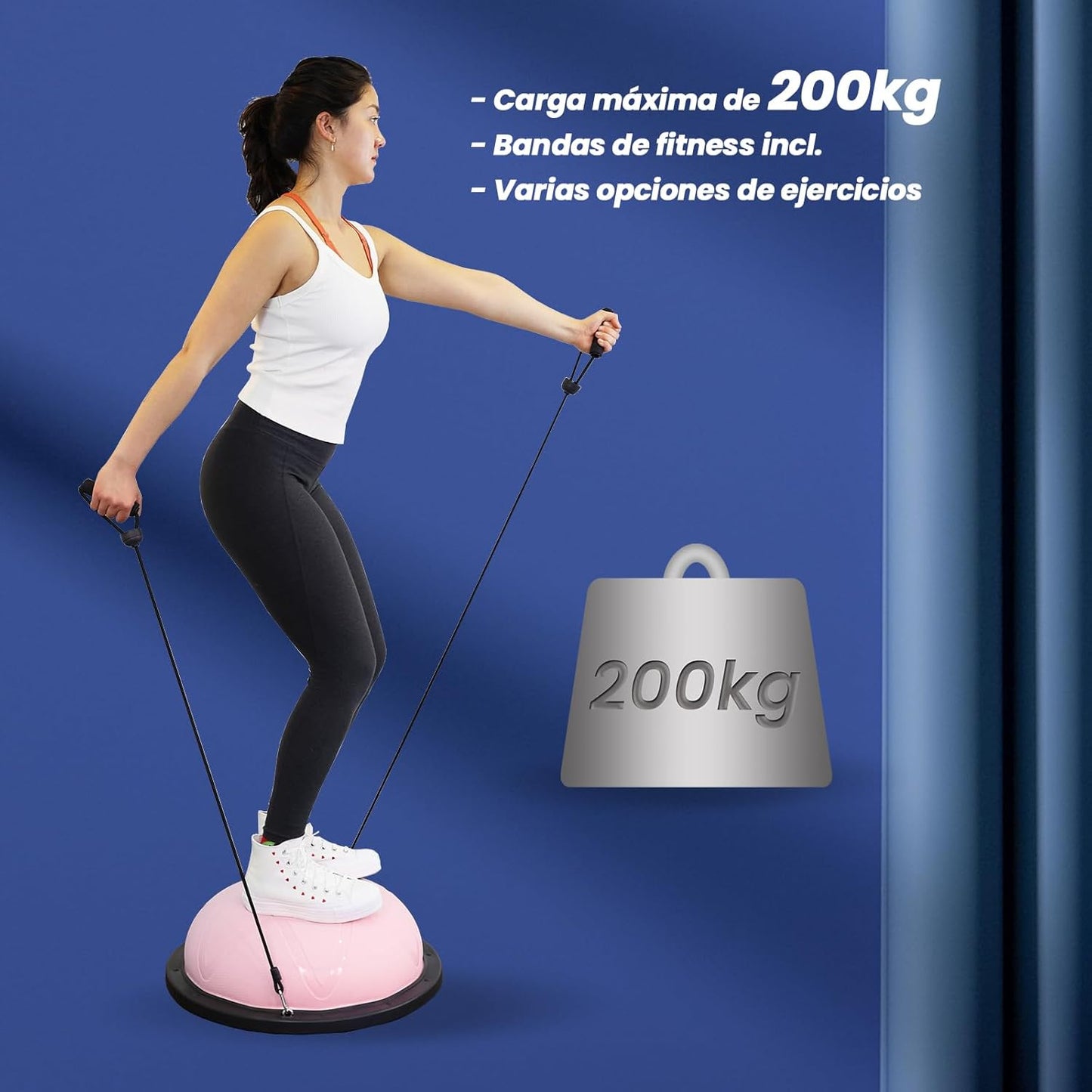 DH Fitlife Balón De Equilibrio, Yoga, Entrenador De Equilibrio De 60 X 22 Cm Hasta 200 Kg, Media Pelota De Gimnasia, Tabla De Equilibrio Con Bomba Y 2 Bandas De Fitness