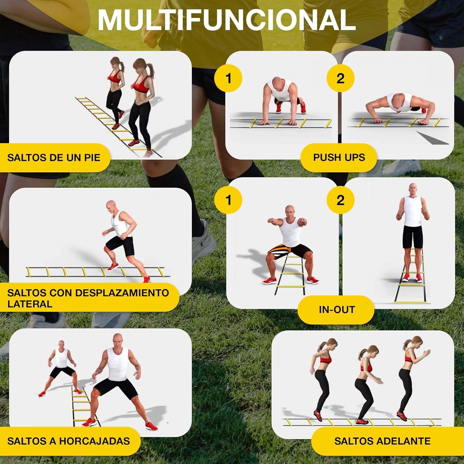 ®️ Set Entrenamiento Futbol Escalera De Agilidad + 20 Conos Entrenamiento + Comba De Saltar + Guia De Ejercicios + Bolsa De Almacenamiento | Kit Entrenamiento Futbol Niños Y Adultos