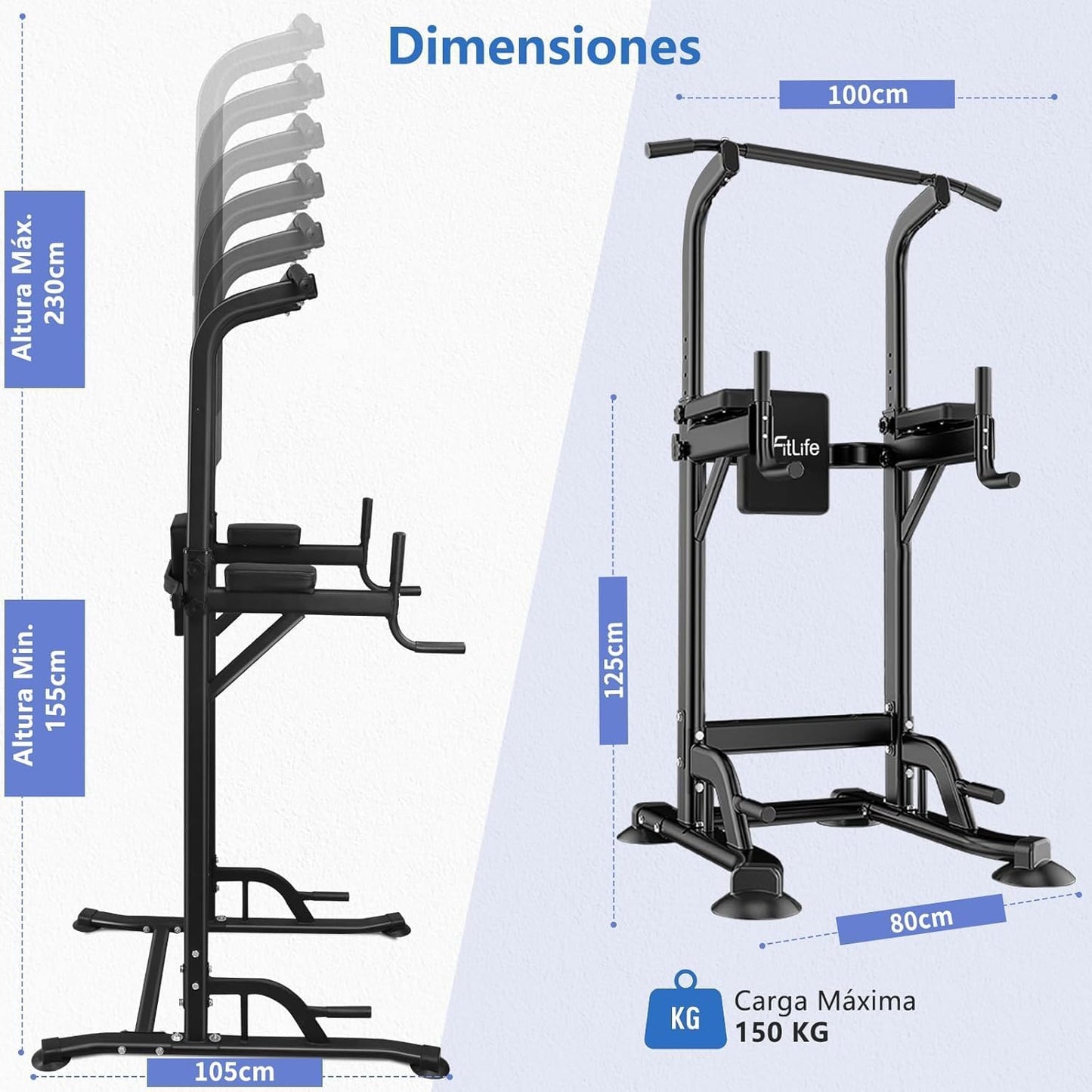 DH Fitlife Power Tower Dip Station | Dispositivos Deportivos Con Barra De Dominadas, Barras Dip Y Entrenamiento De Espalda | Estación De Fuerza | Estación De Entrenamiento | Power Rack