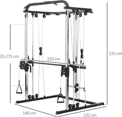 SPORTNOW Smith Machine Multiestación De Musculación Máquina Multifunción De Musculación Con Soporte Para Sentadillas Y Barra Para Pesas Para Entrenamiento Fitness En Hogar Negro