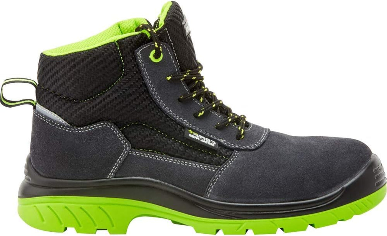 Bellota 7230942S1P - Bota De Seguridad De Hombre Y Mujer De Piel Serraje Transpirable, Ligera Y Resistente a Golpes Y Rozaduras, Negro Verde, 42 EU