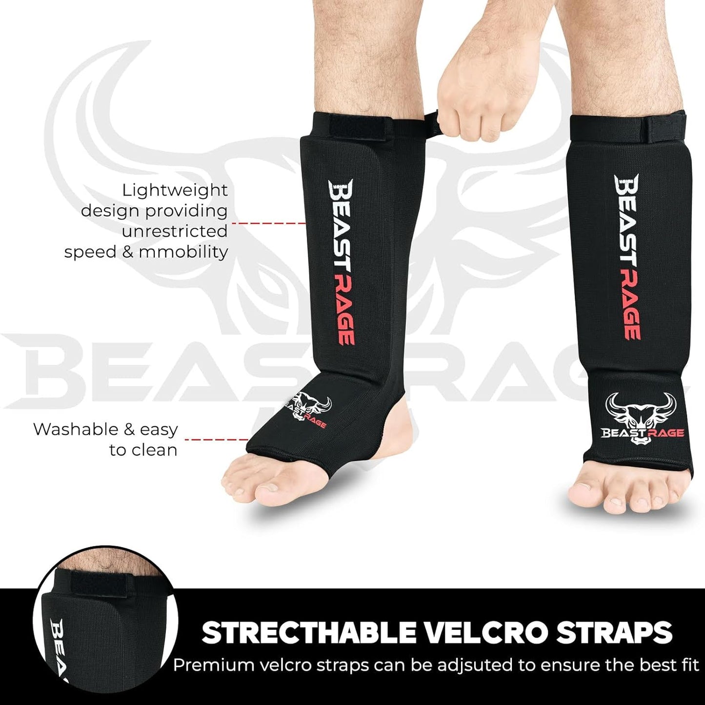 BEAST RAGE Espinilleras Para Muay Thai, Kickboxing, MMA, Taekwondo, Boxeo, Artes Marciales, Calcetines Elásticos Acolchados Para La Pierna, Almohadillas De Protección, Espinilleras, Equipo De Equipo