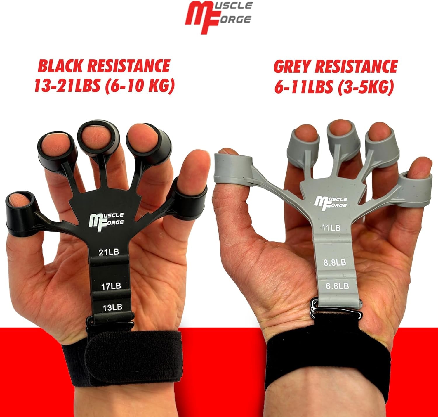 Muscleforge® Finger Trainer, Extensor De Dedos De Silicona Para Fortalecer El Agarre, Ejercitador Con 3 Niveles De Ajuste 6-11 Lbs, Fortalecedor De Agarre De Antebrazos Y Dedos, Agarre De Manos